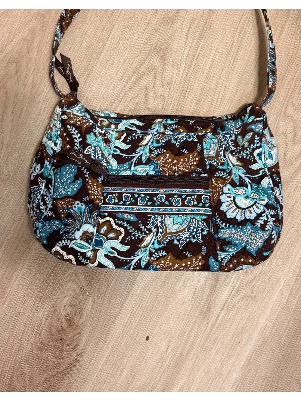 Vintage Vera Bradley Java Blue & Brown Floral Molly Shoulder Bag Retired Pattern